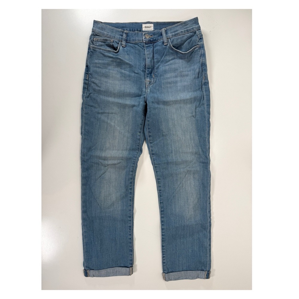 HUDSON Blair High Rise Straight Crop Jeans Women 29x26 Light Blue Rolled Cuff